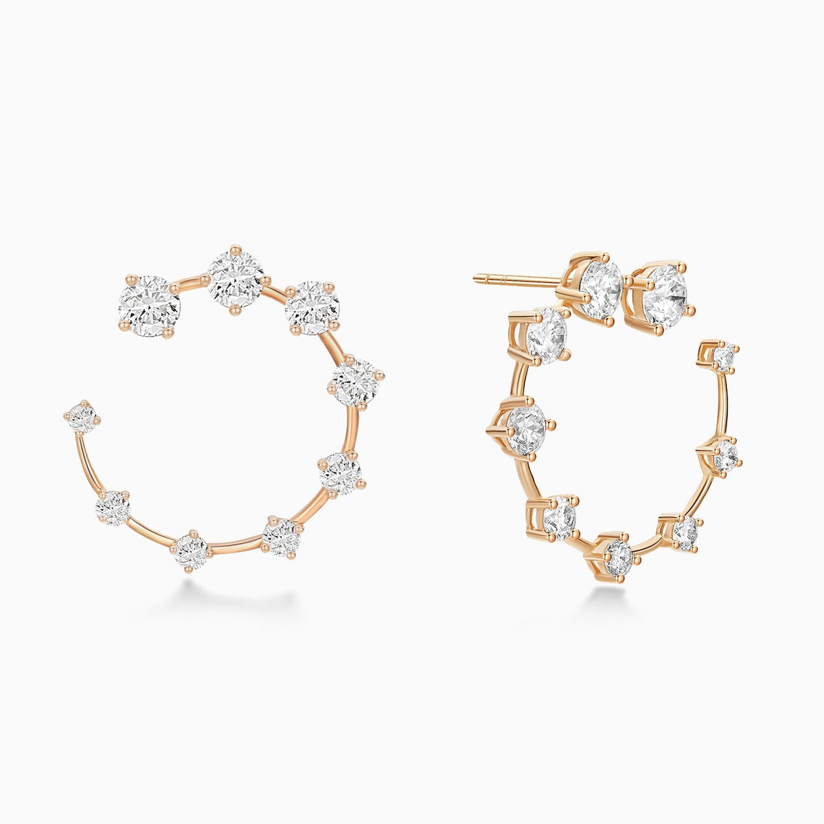 Graduated Round Open Hoop Diamond Earring in 14K Rose Gold