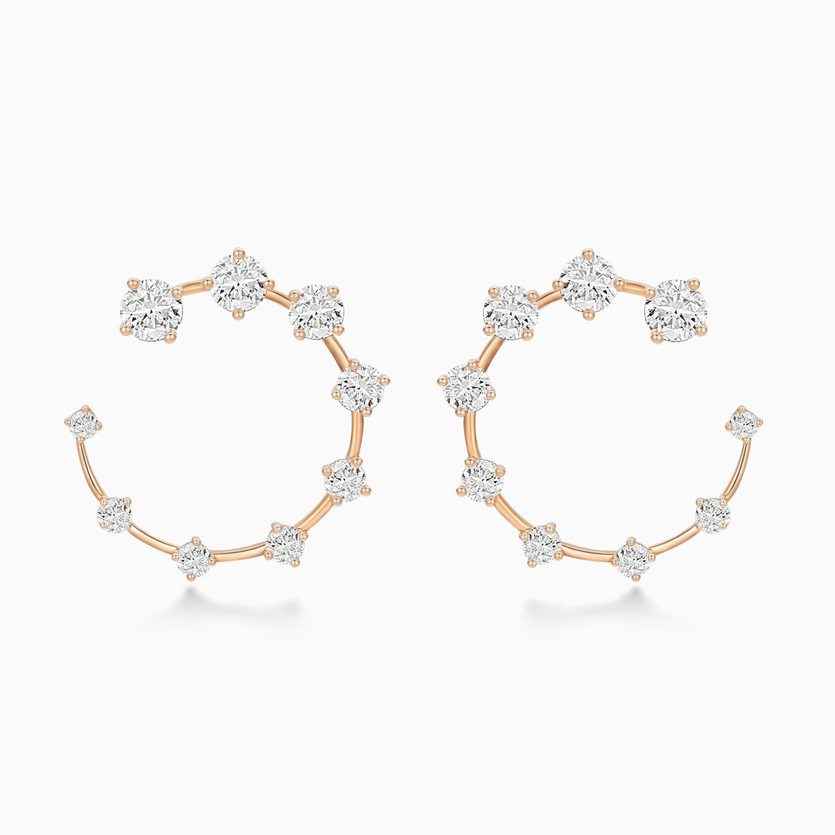 Graduated Round Open Hoop Diamond Earring in 14K Rose Gold