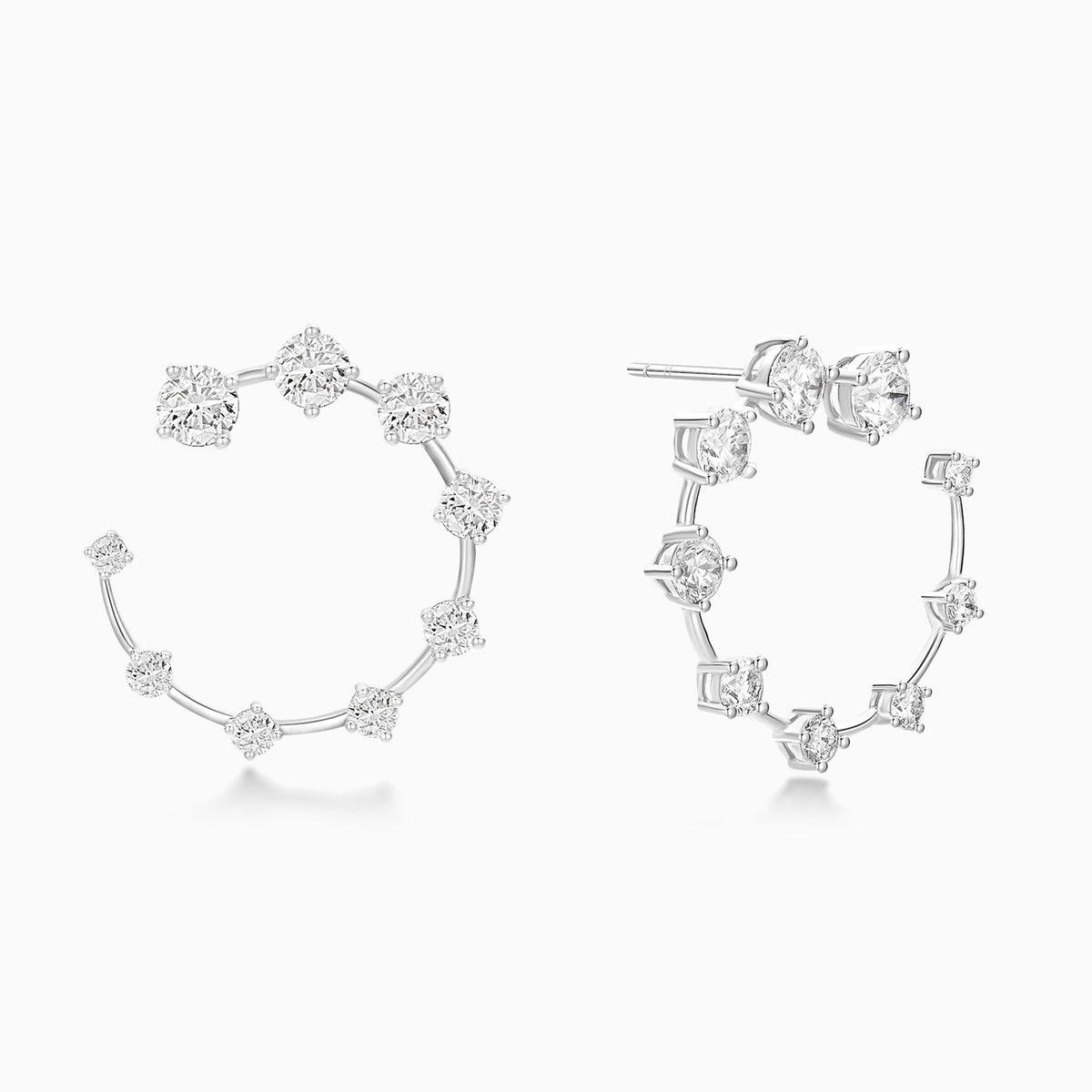 Graduated Round Open Hoop Diamond Earring in 14K White Gold