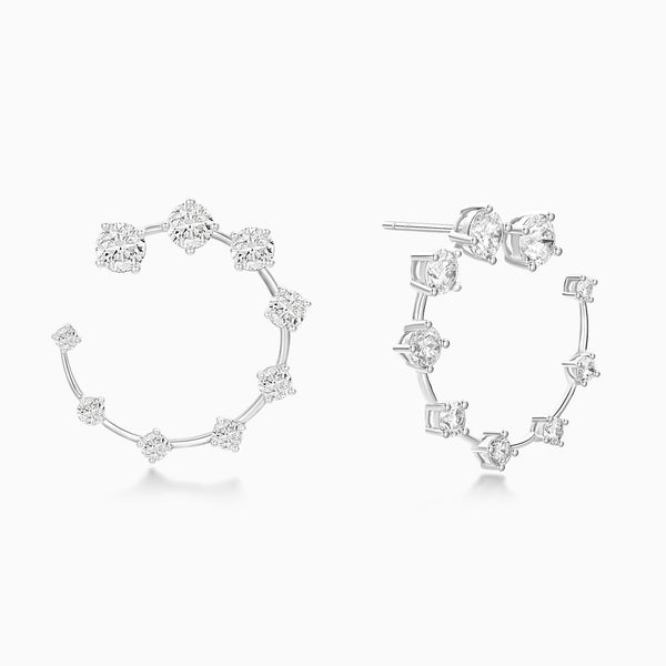 Graduated Round Open Hoop Diamond Earring in 14K White Gold