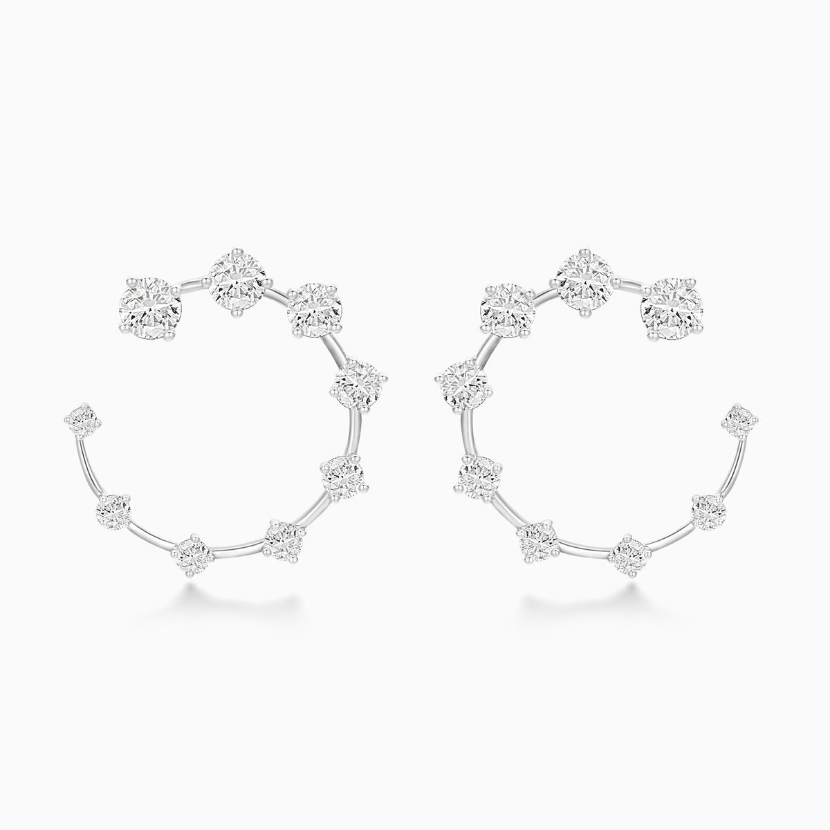 Graduated Round Open Hoop Diamond Earring in 14K White Gold