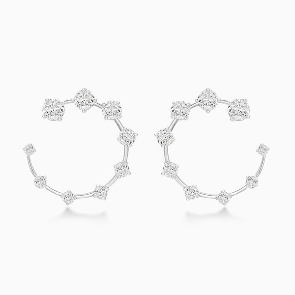 Graduated Round Open Hoop Diamond Earring in 14K White Gold