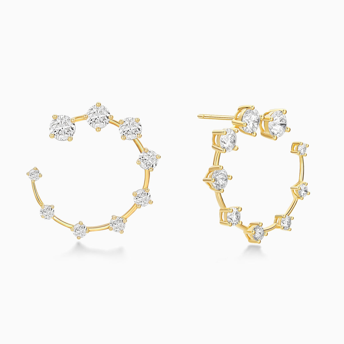 Graduated Round Open Hoop Diamond Earring in 14K Yellow Gold
