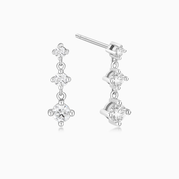Three Stone Graduated Fancy Drop Stud Earrings in 14K White Gold