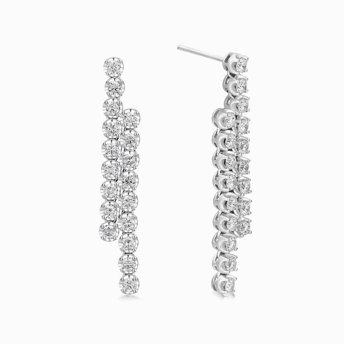 Two-Row Cascade Diamond Dangle Earrings in 18K White Gold