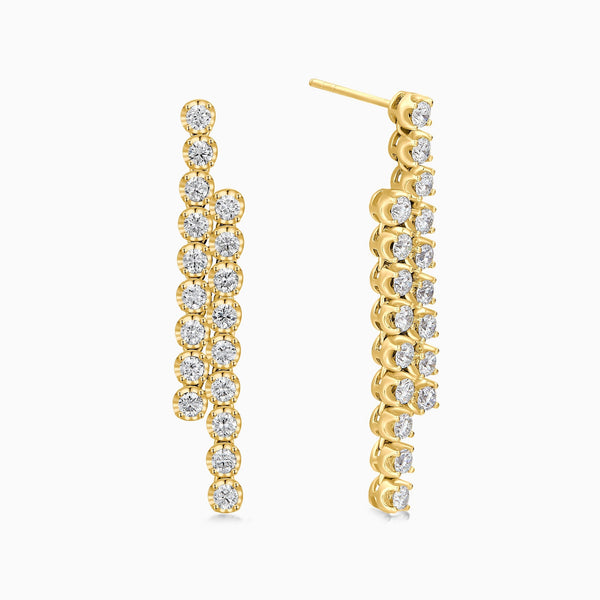Two-Row Cascade Diamond Dangle Earrings in 14K Yellow Gold
