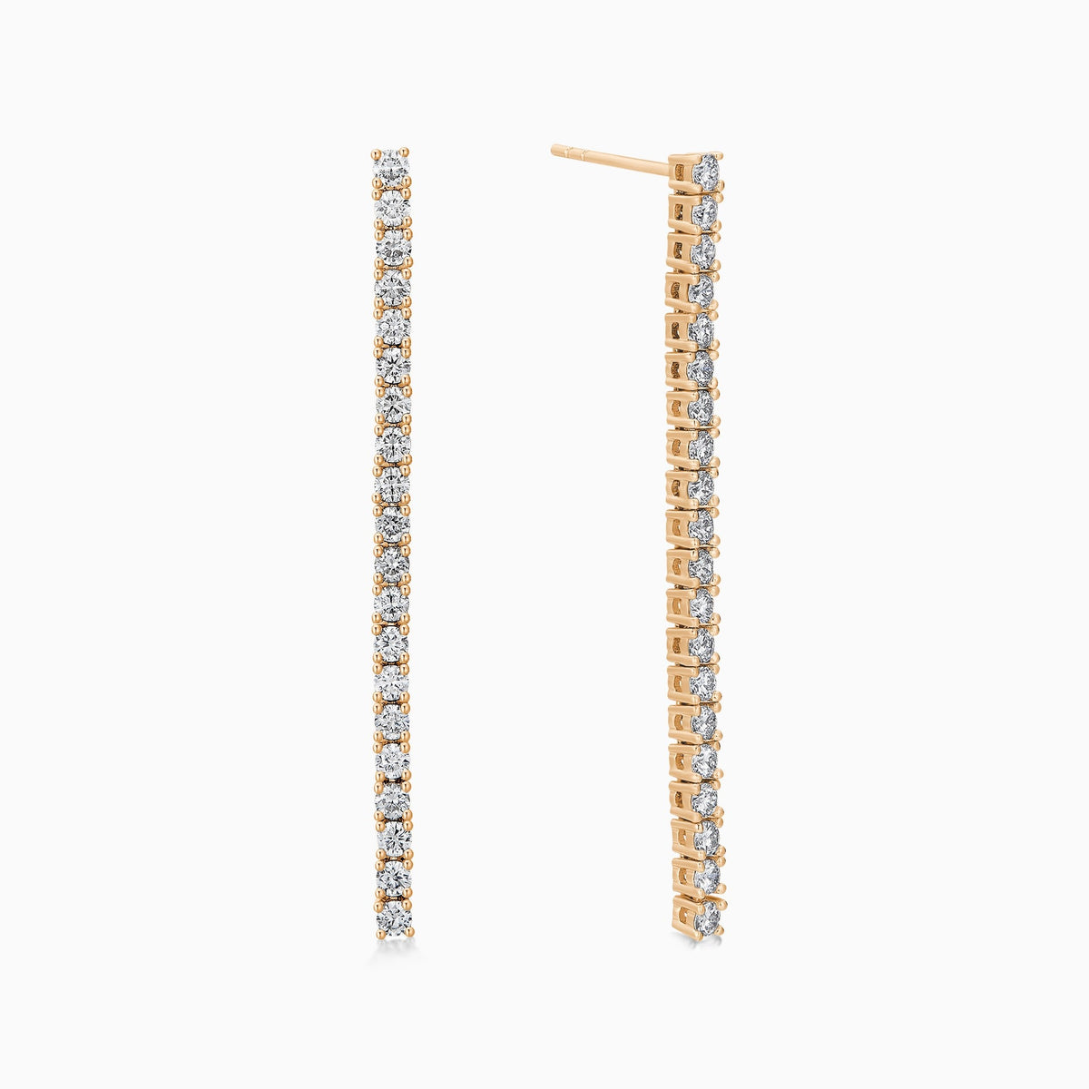 Line Drop Diamond Tennis Earrings in 14K Rose Gold