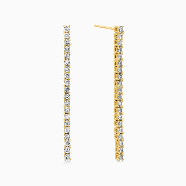 Line Drop Diamond Tennis Earrings in 14K Yellow Gold