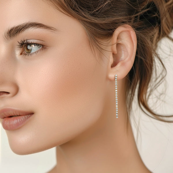 Line Drop Diamond Tennis Earrings in 14K Yellow Gold