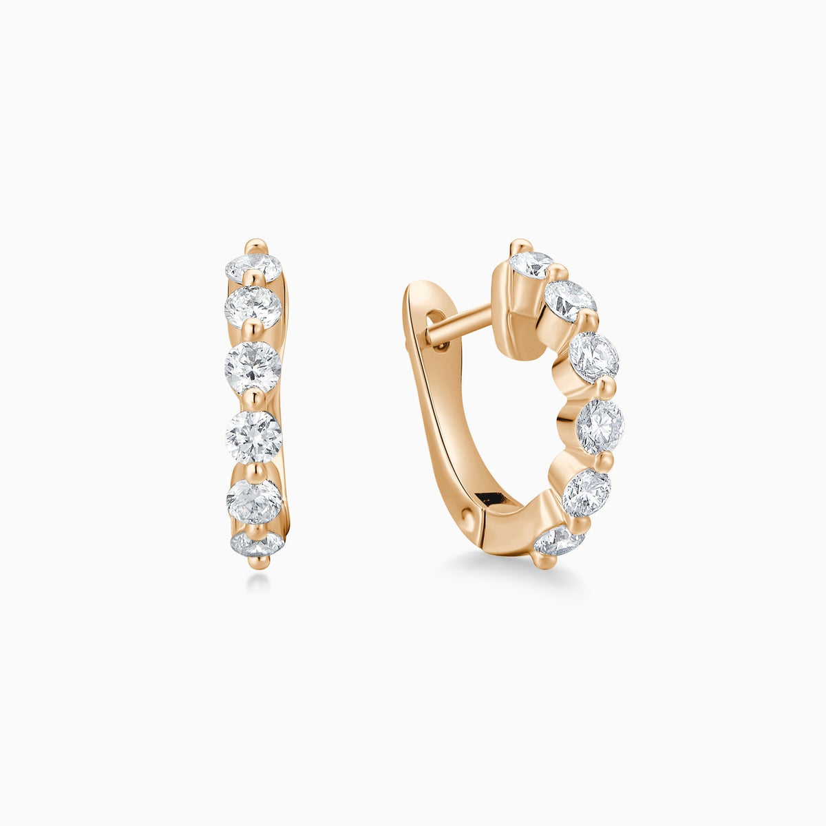 Shared Prong Huggie Hoop Diamond Earrings in 14K Rose Gold