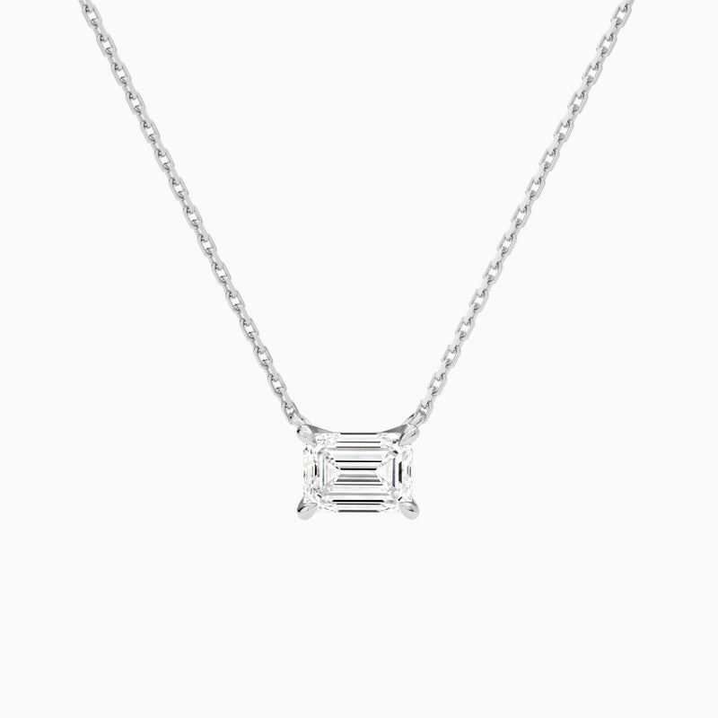 Emerald Solitaire Lab Grown Diamond Necklace In Platinum - Lucenjuri