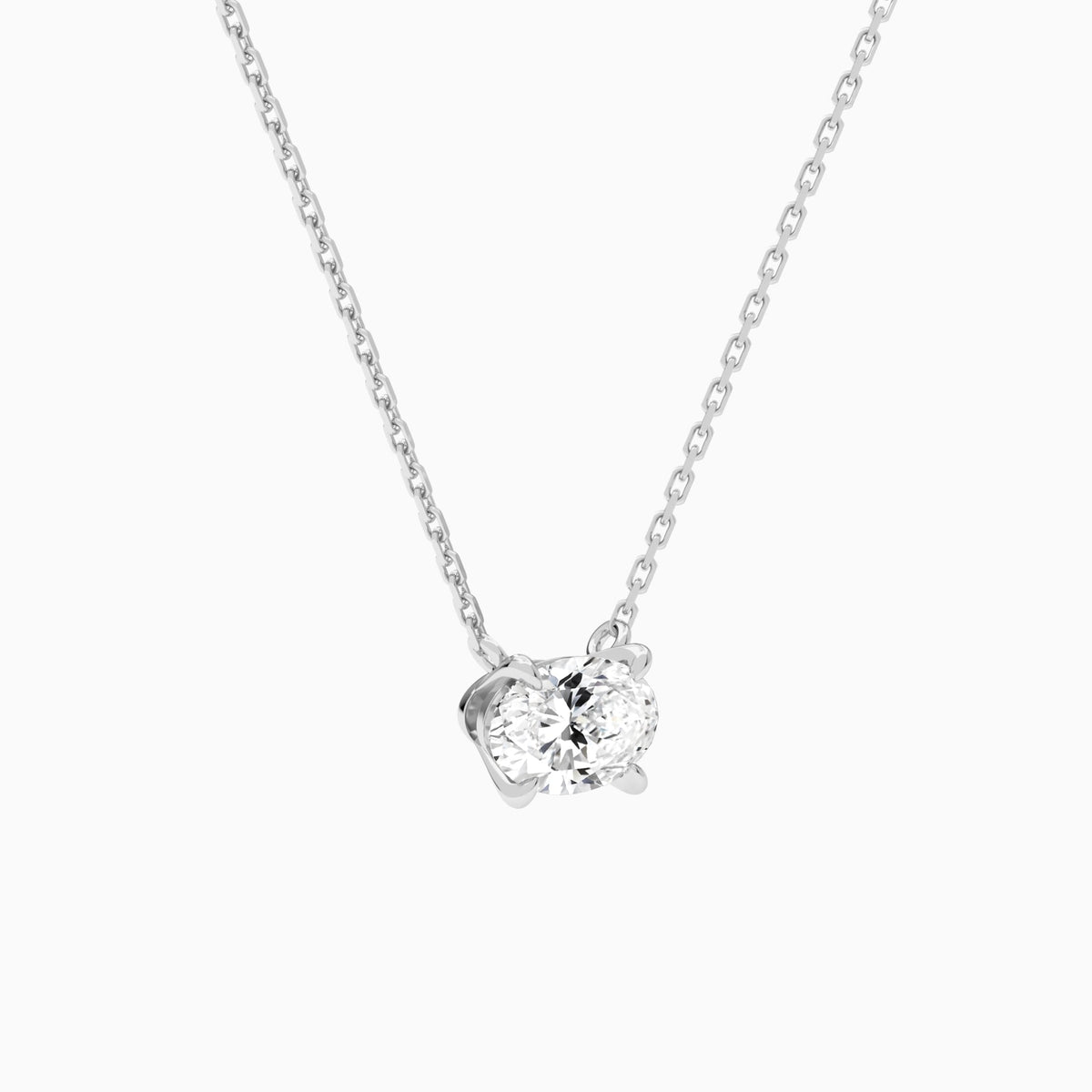 Oval Solitaire Lab Grown Diamond Necklace In Platinum - Front Angle View