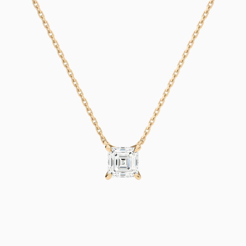 Asscher Solitaire Lab Grown Diamond Necklace In 14K Rose Gold - Lucenjuri