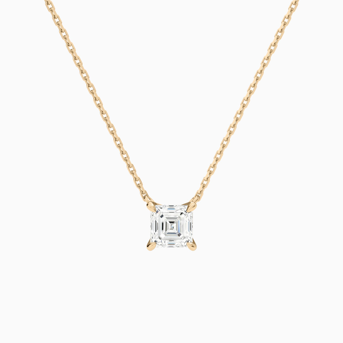 Asscher Solitaire Lab Grown Diamond Necklace In 14K Rose Gold - Lucenjuri