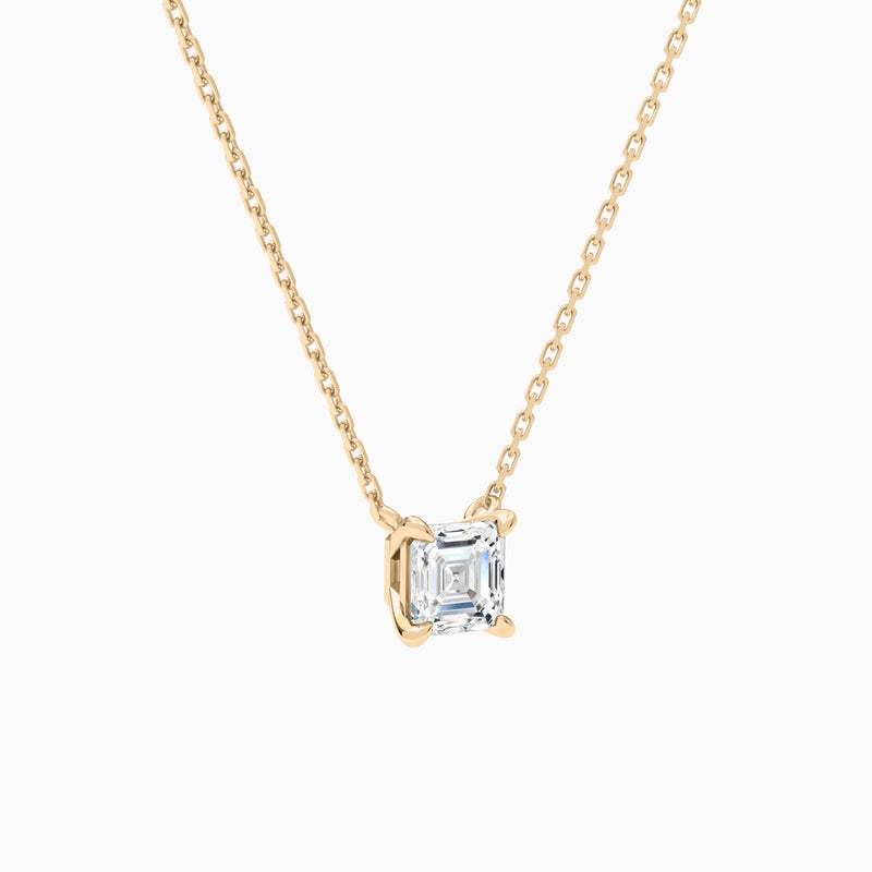 Asscher Solitaire Lab Grown Diamond Necklace In 14K Rose Gold - Front Angle View