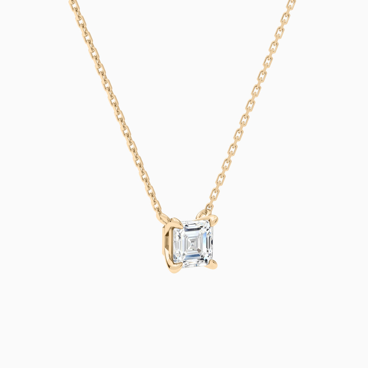 Asscher Solitaire Lab Grown Diamond Necklace In 14K Rose Gold - Front Angle View