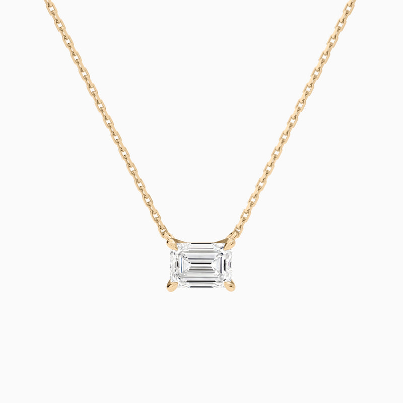 Emerald Solitaire Lab Grown Diamond Necklace In 14K Rose Gold - Lucenjuri