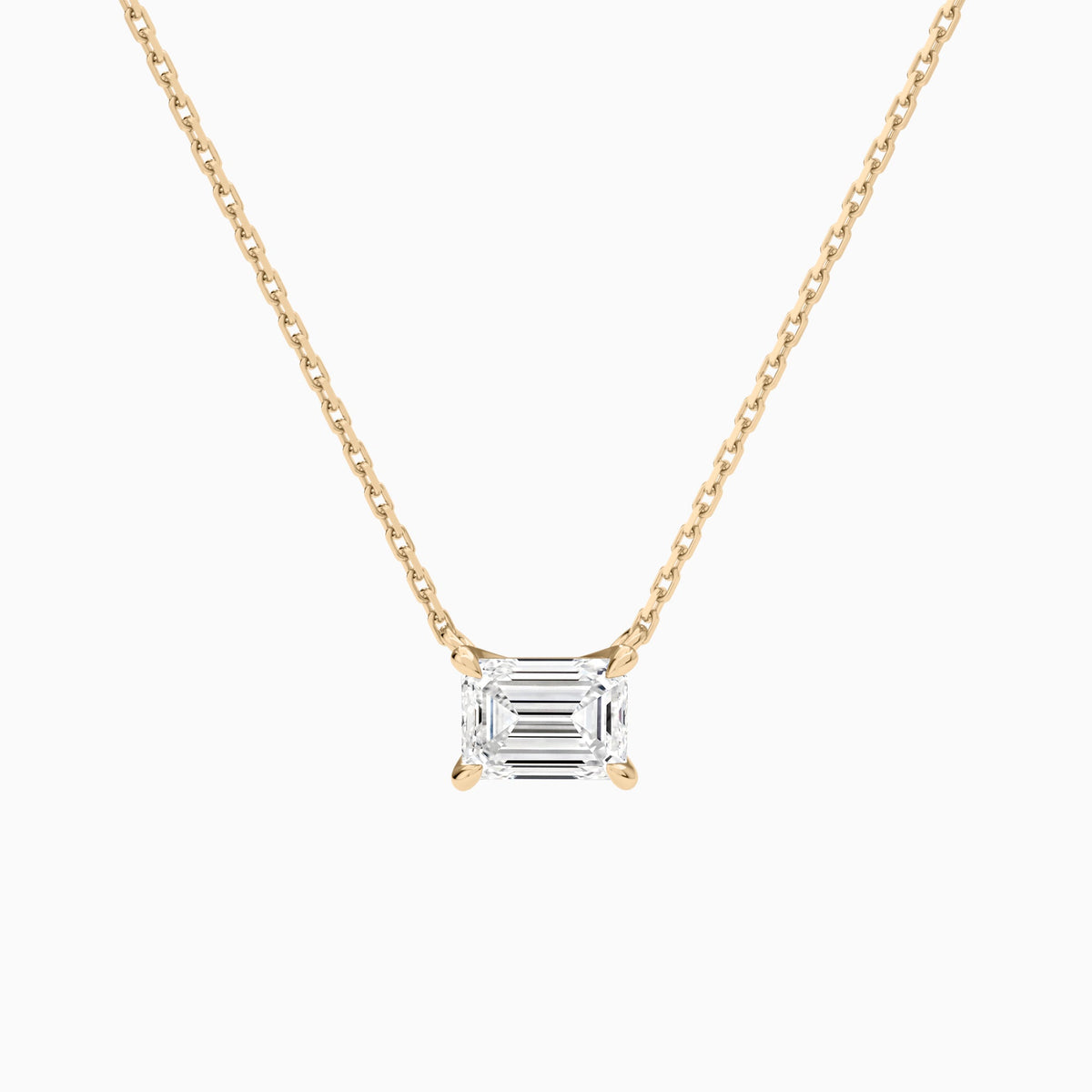 Emerald Solitaire Lab Grown Diamond Necklace In 14K Rose Gold - Lucenjuri