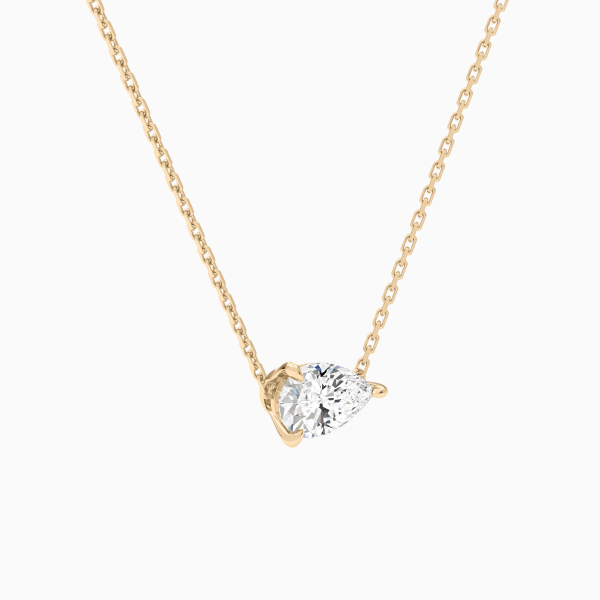 Pear Solitaire Lab Grown Diamond Necklace In 14K Rose Gold - Front Angle View