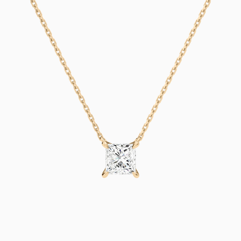 Princess Solitaire Lab Grown Diamond Necklace In 14K Rose Gold - Lucenjuri