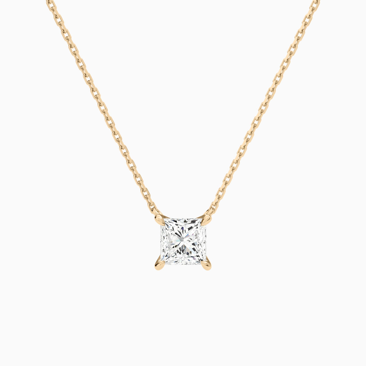 Princess Solitaire Lab Grown Diamond Necklace In 14K Rose Gold - Lucenjuri