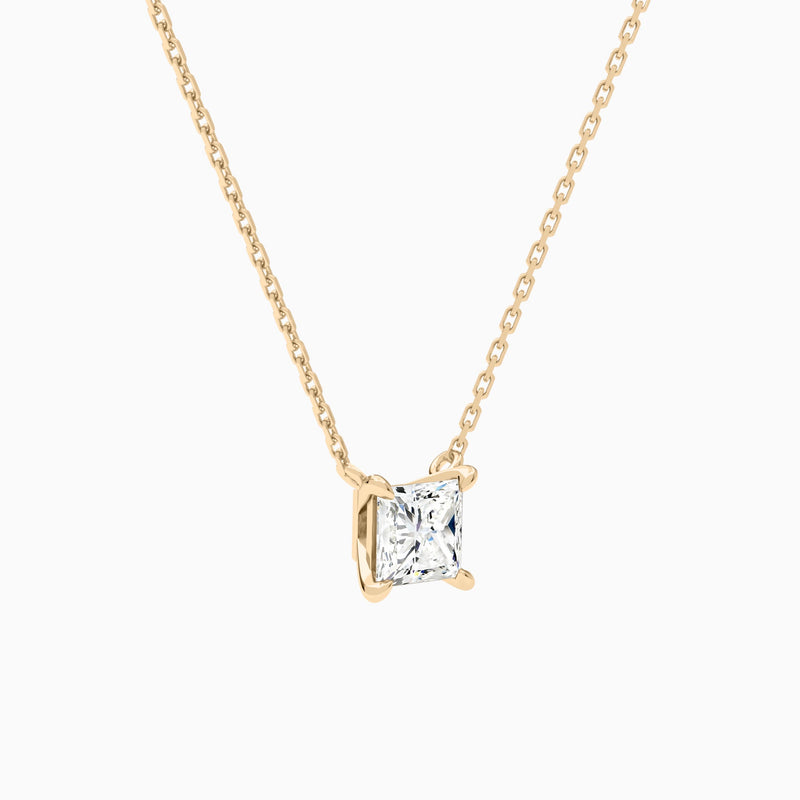 Princess Solitaire Lab Grown Diamond Necklace In 14K Rose Gold - Front Angle View