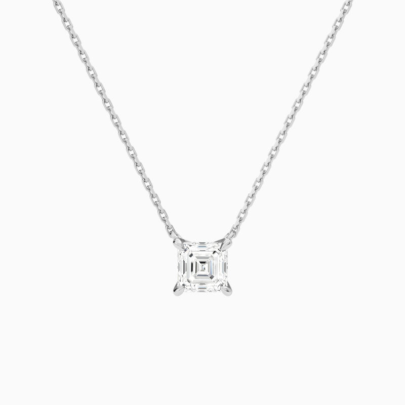 Asscher Solitaire Lab Grown Diamond Necklace In 18K White Gold - Lucenjuri