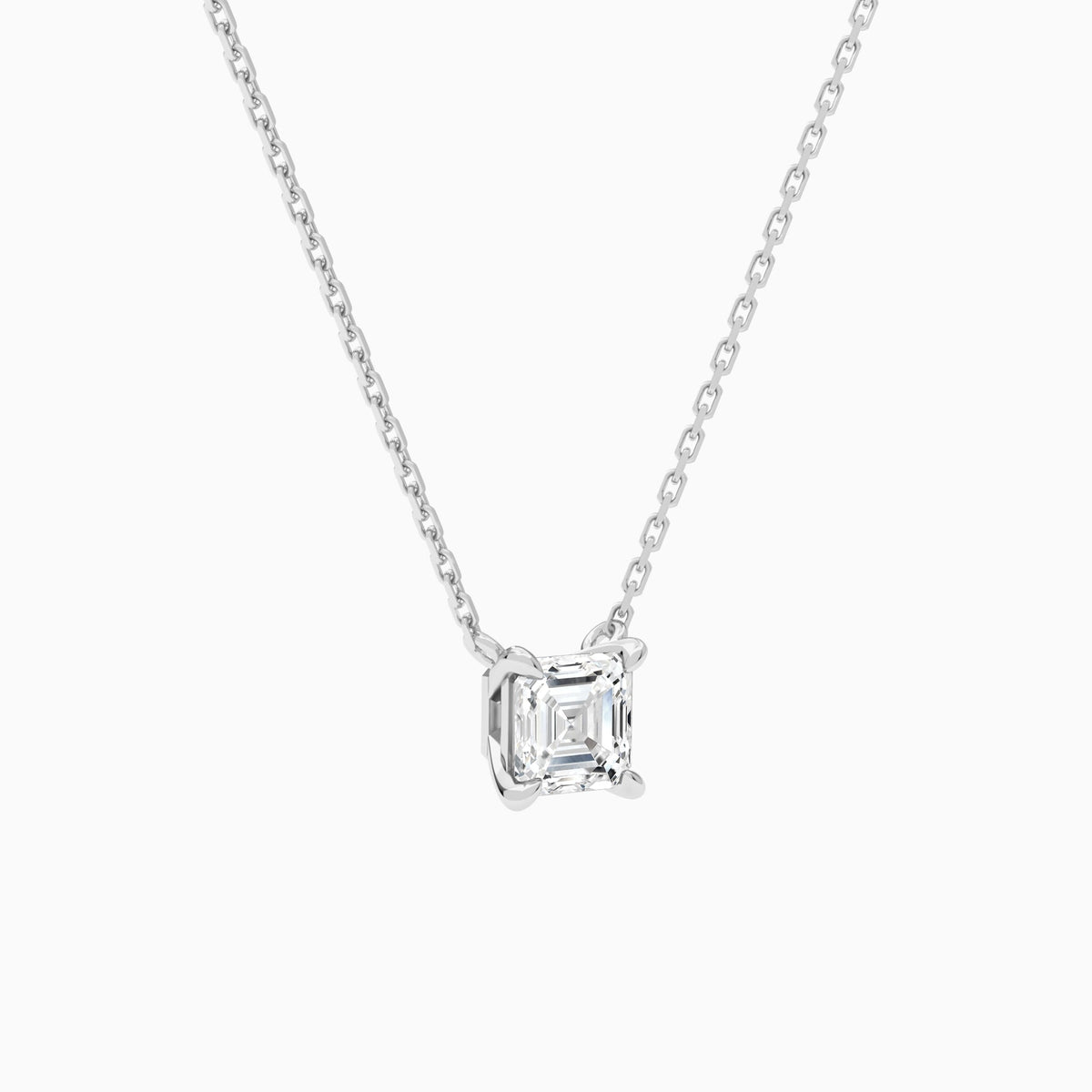 Asscher Solitaire Lab Grown Diamond Necklace In 18K White Gold - Front Angle View
