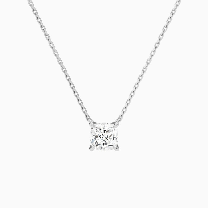 Cushion Solitaire Lab Grown Diamond Necklace In 18K White Gold - Lucenjuri