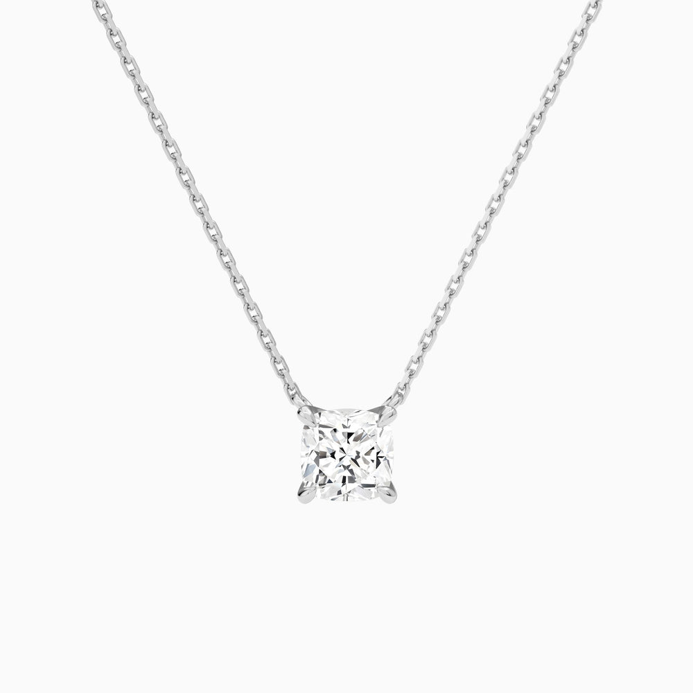 Cushion Solitaire Lab Grown Diamond Necklace In 14K White Gold - Lucenjuri