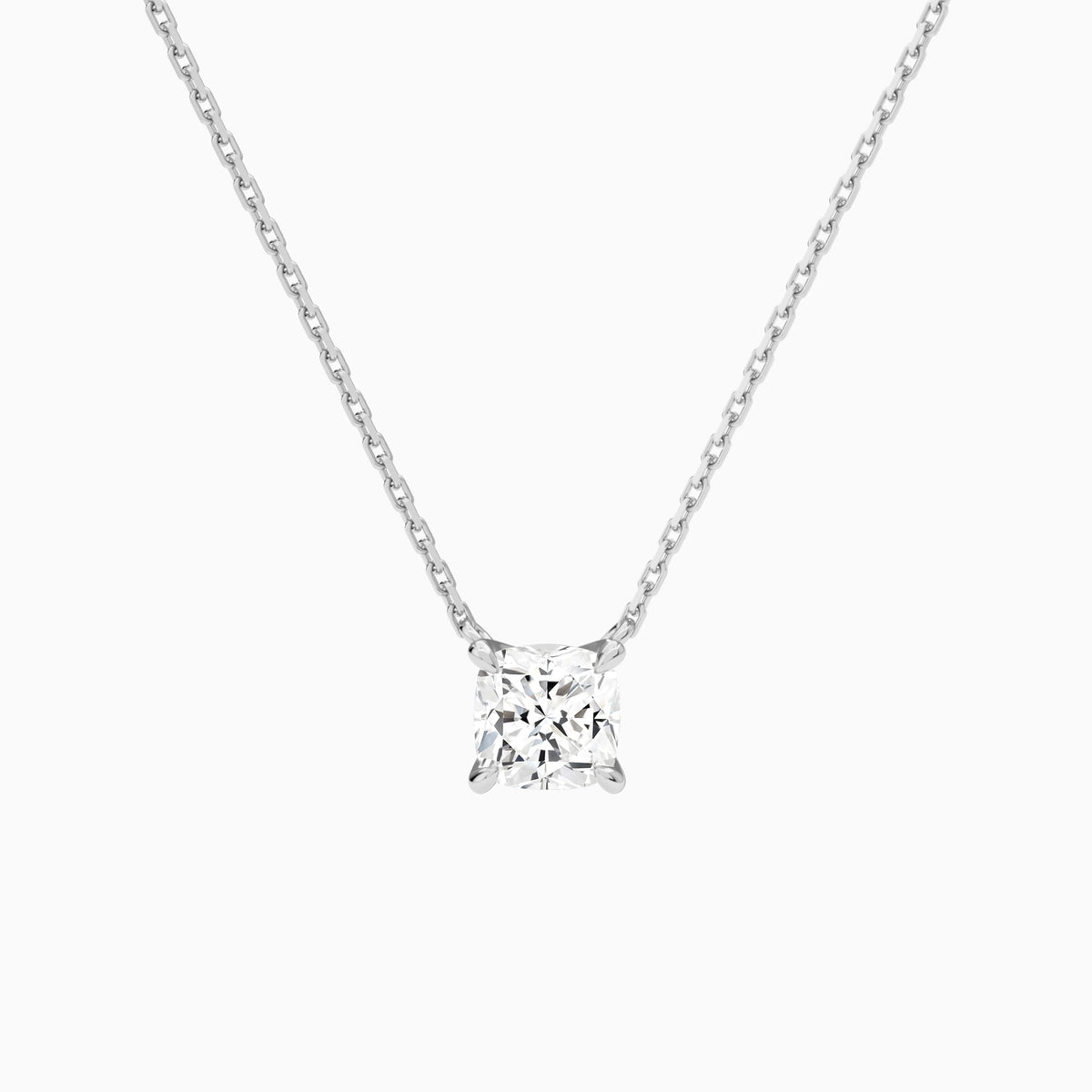 Cushion Solitaire Lab Grown Diamond Necklace In 14K White Gold - Lucenjuri