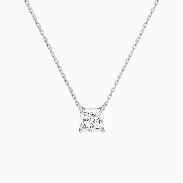 Cushion Solitaire Lab Grown Diamond Necklace In 14K White Gold - Lucenjuri