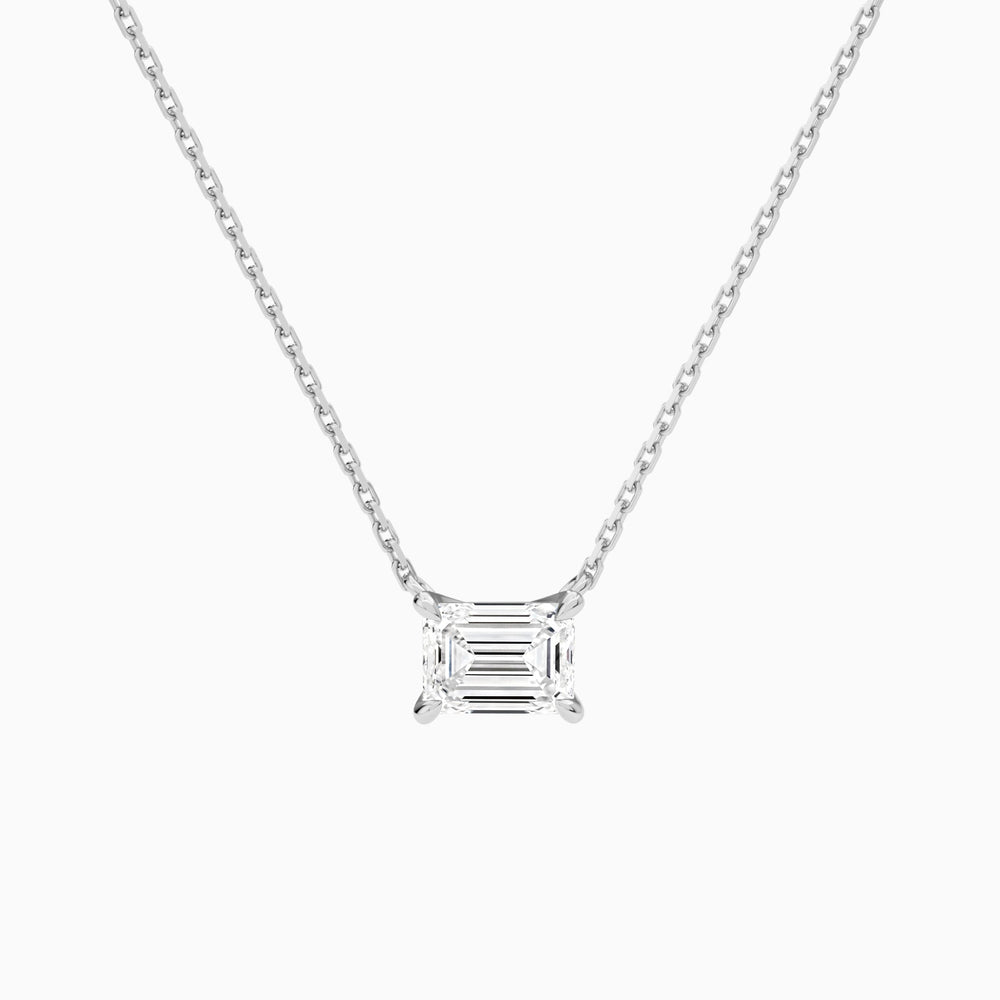 Emerald Solitaire Lab Grown Diamond Necklace In 14K White Gold - Lucenjuri