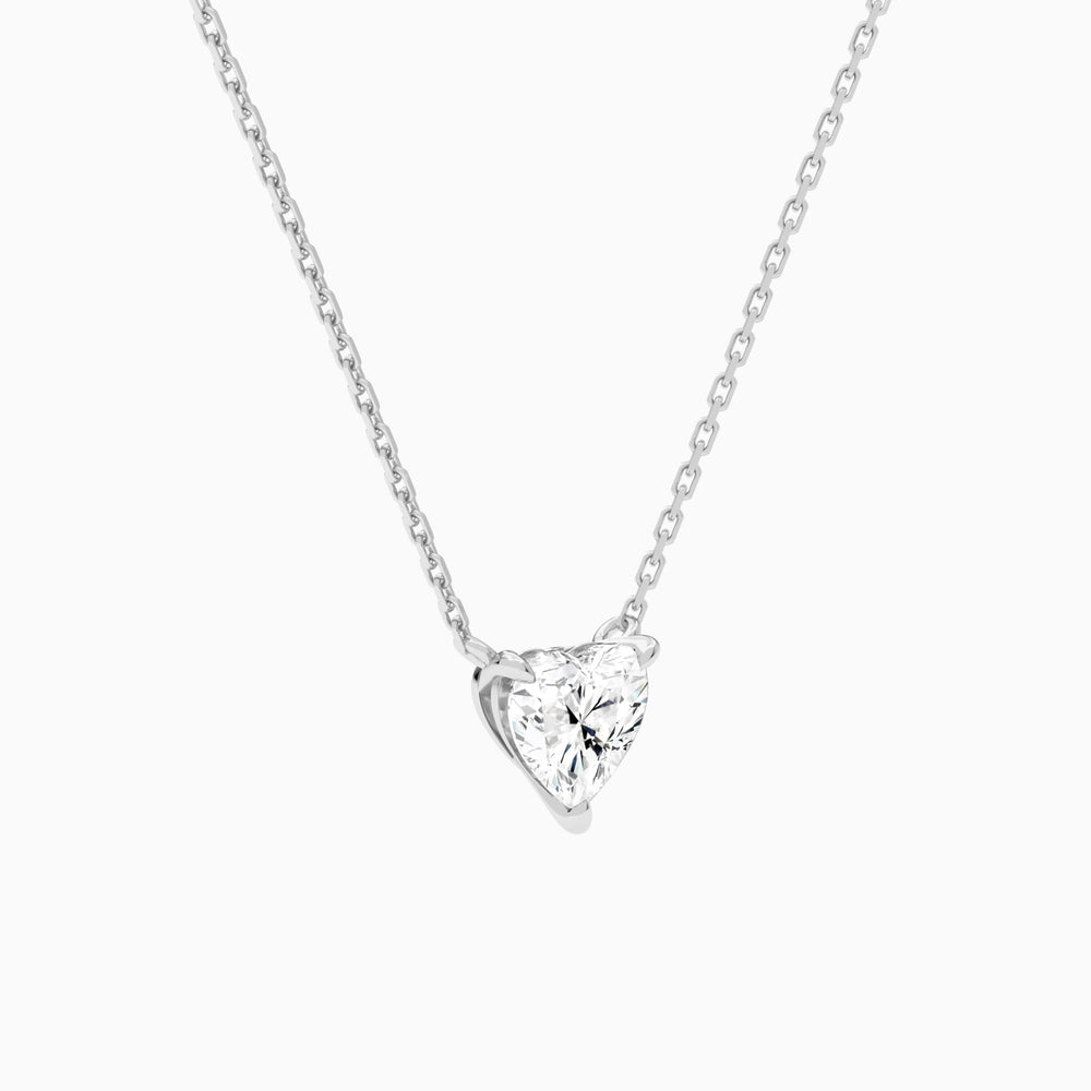 Heart Solitaire Lab Grown Diamond Necklace In 14K White Gold - Front Angle View
