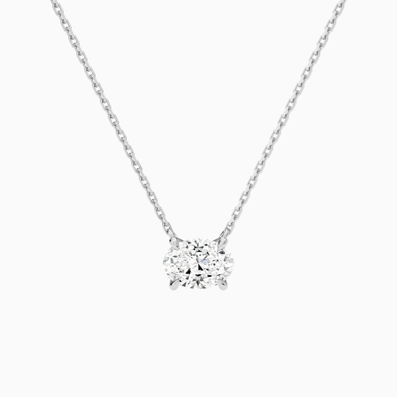 Oval Solitaire Lab Grown Diamond Necklace In 14K White Gold - Lucenjuri