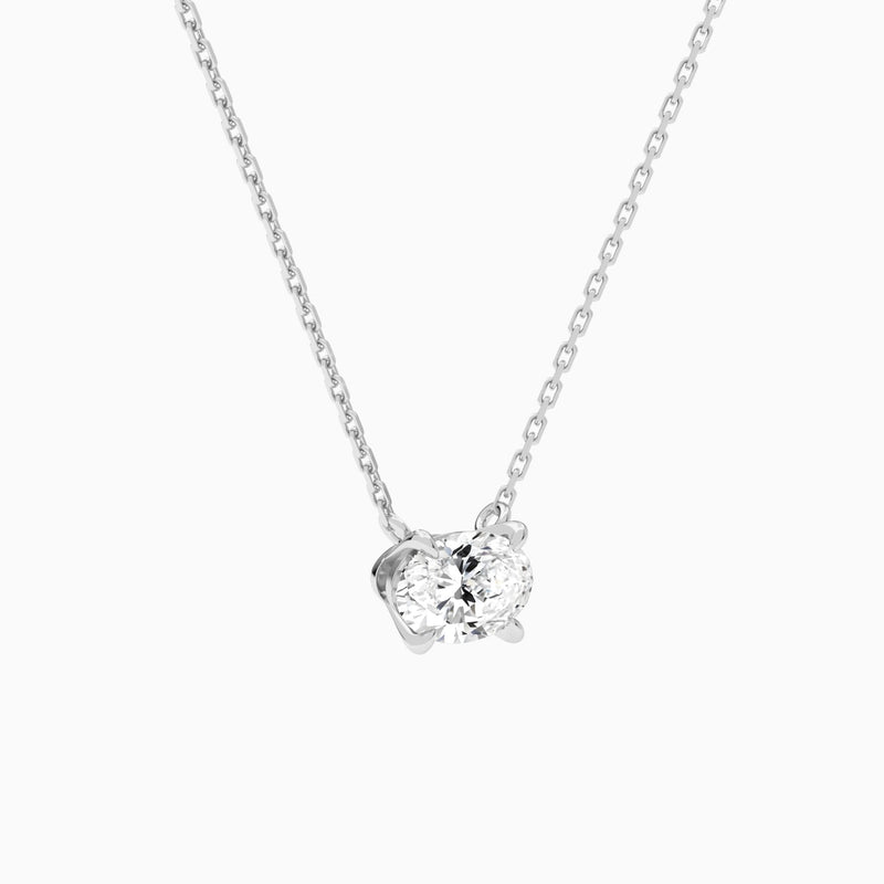 Oval Solitaire Lab Grown Diamond Necklace In 14K White Gold - Front Angle View