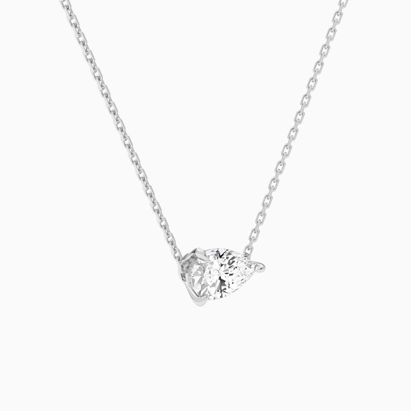 Pear Solitaire Lab Grown Diamond Necklace In 18K White Gold - Front Angle View