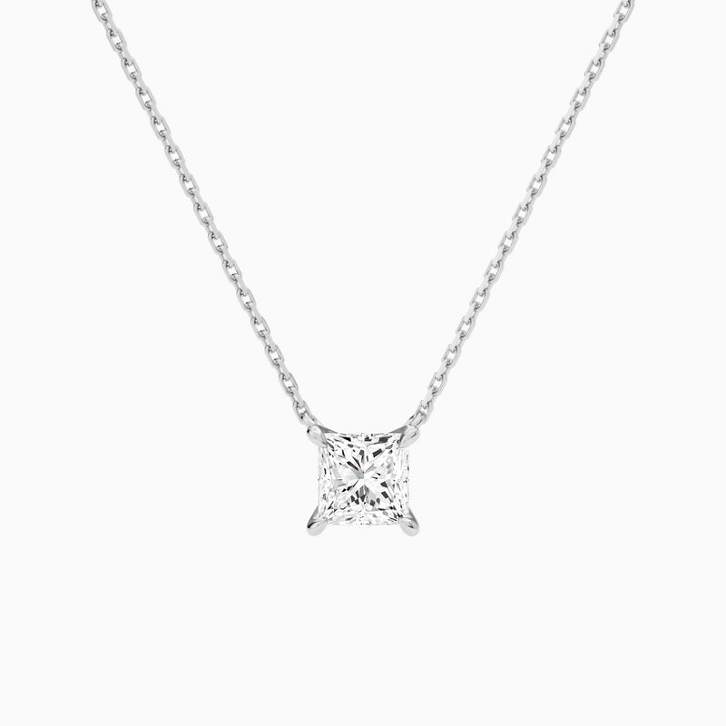Princess Solitaire Lab Grown Diamond Necklace In 18K White Gold - Lucenjuri