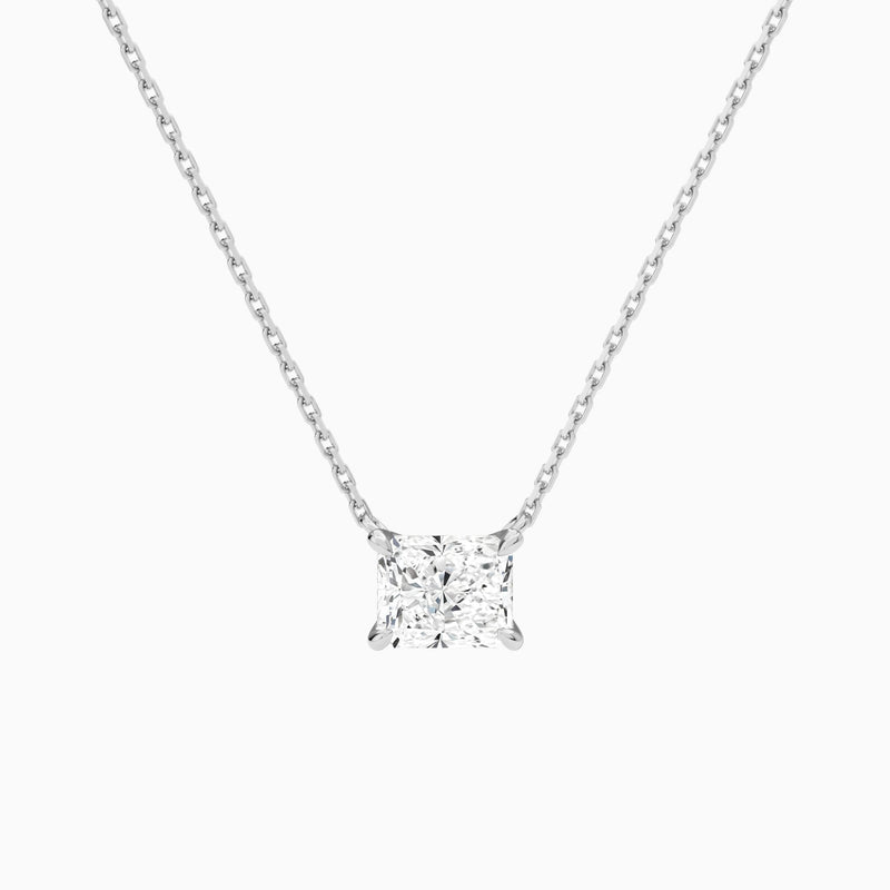 Radiant Solitaire Lab Grown Diamond Necklace In 18K White Gold - Lucenjuri
