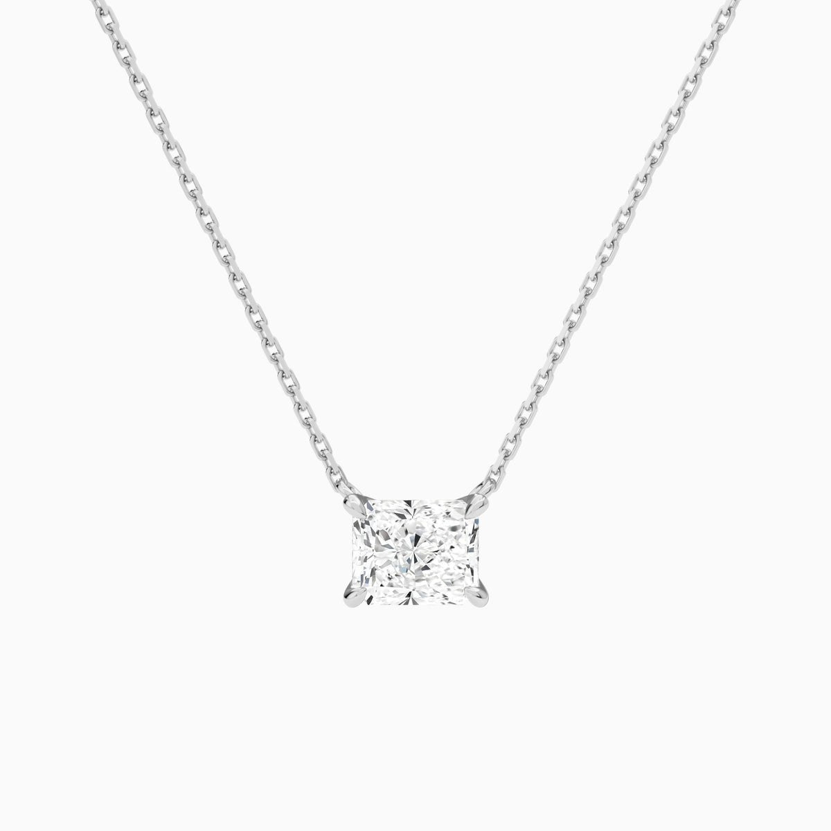 Radiant Solitaire Lab Grown Diamond Necklace In 18K White Gold - Lucenjuri