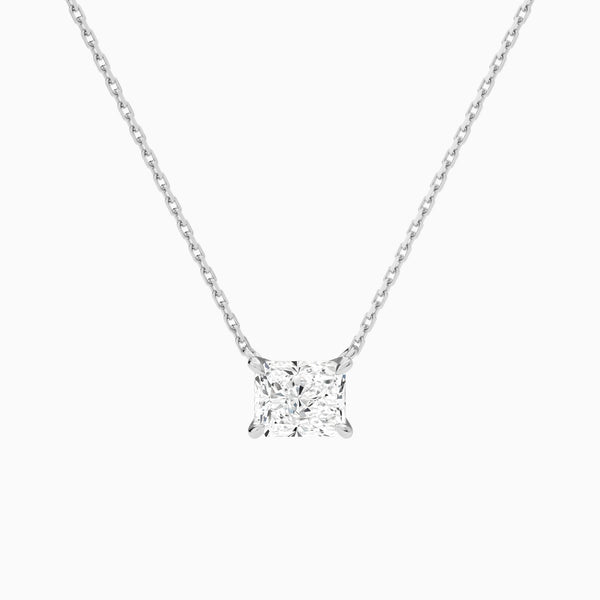 Radiant Solitaire Lab Grown Diamond Necklace In 14K White Gold - Lucenjuri