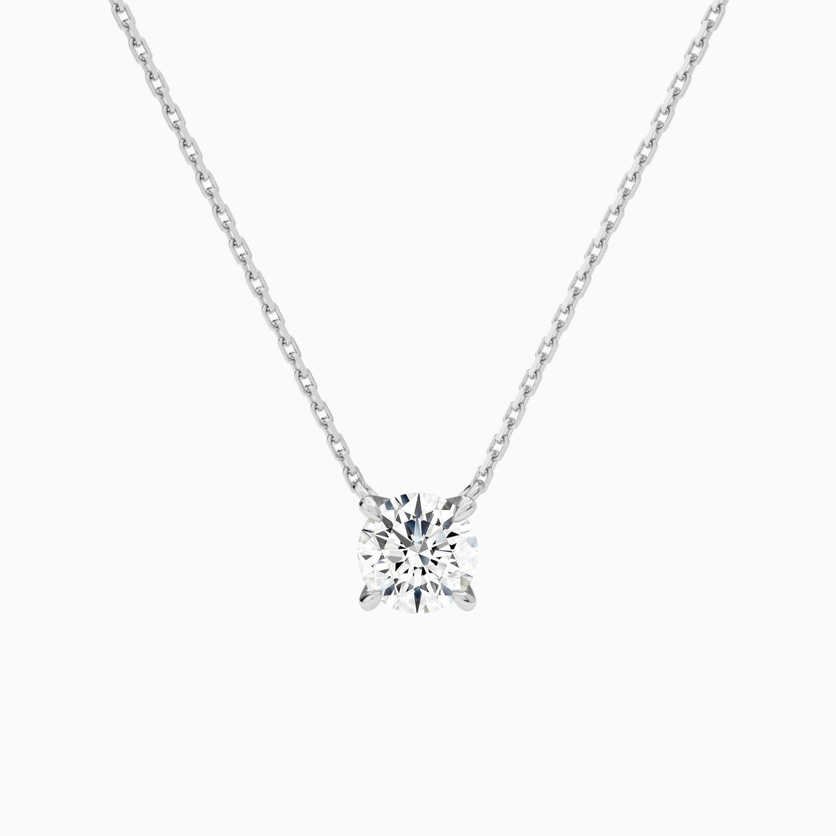 Round Solitaire Lab Grown Diamond Necklace In 14K White Gold - Lucenjuri