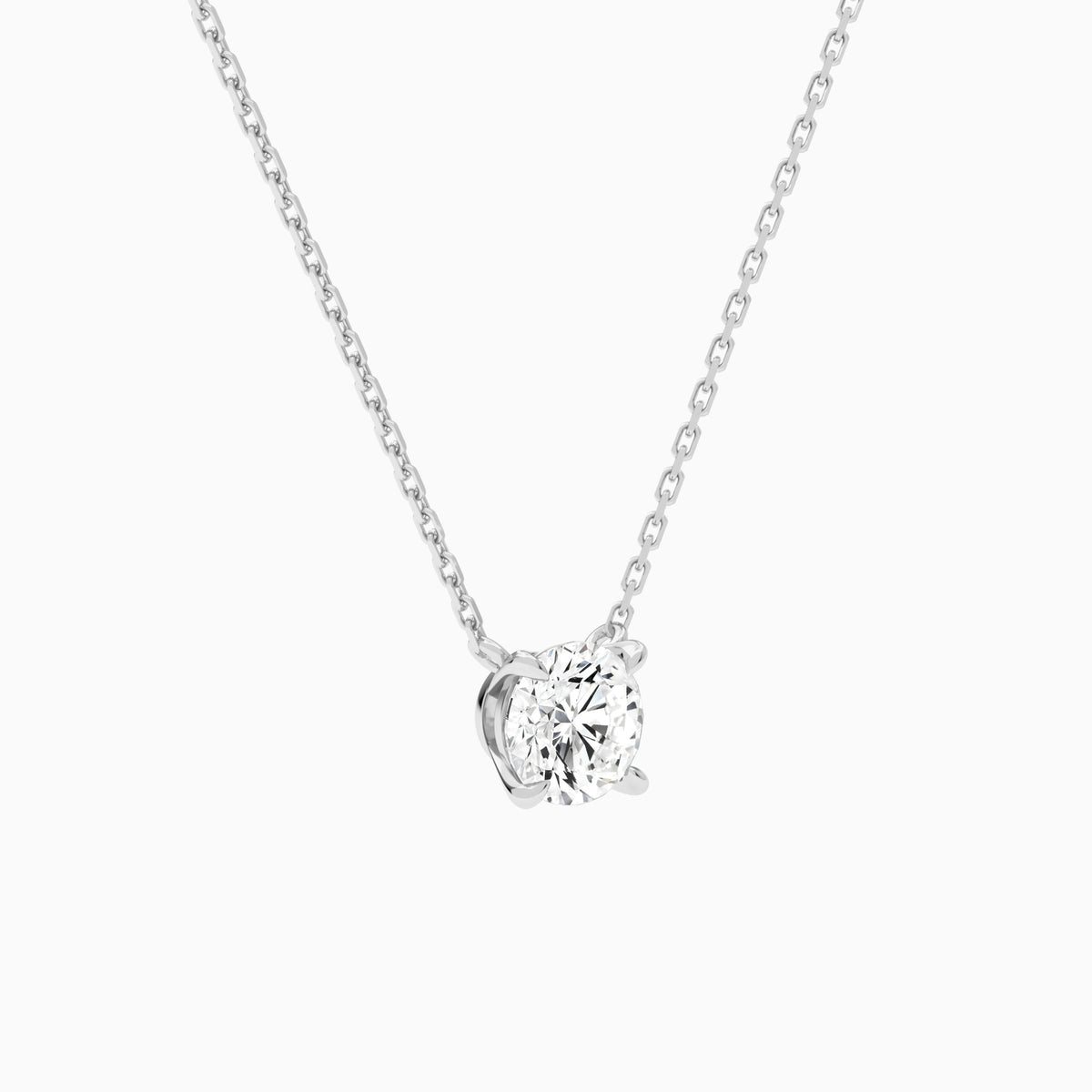 Round Solitaire Lab Grown Diamond Necklace In 18K White Gold - Front Angle View