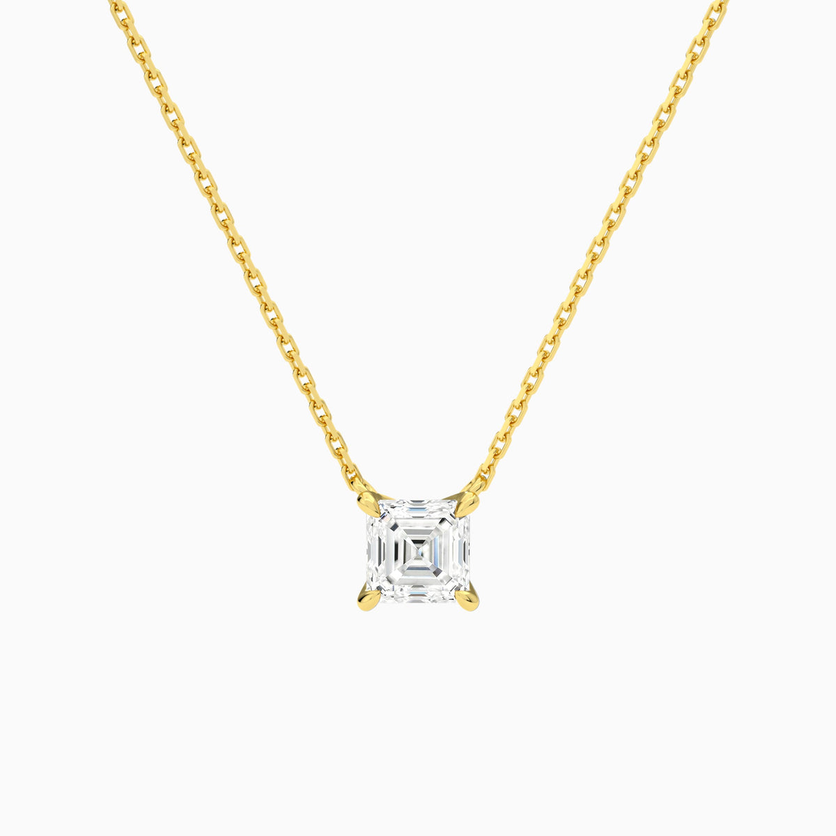 Asscher Solitaire Lab Grown Diamond Necklace In 18K Yellow Gold - Lucenjuri