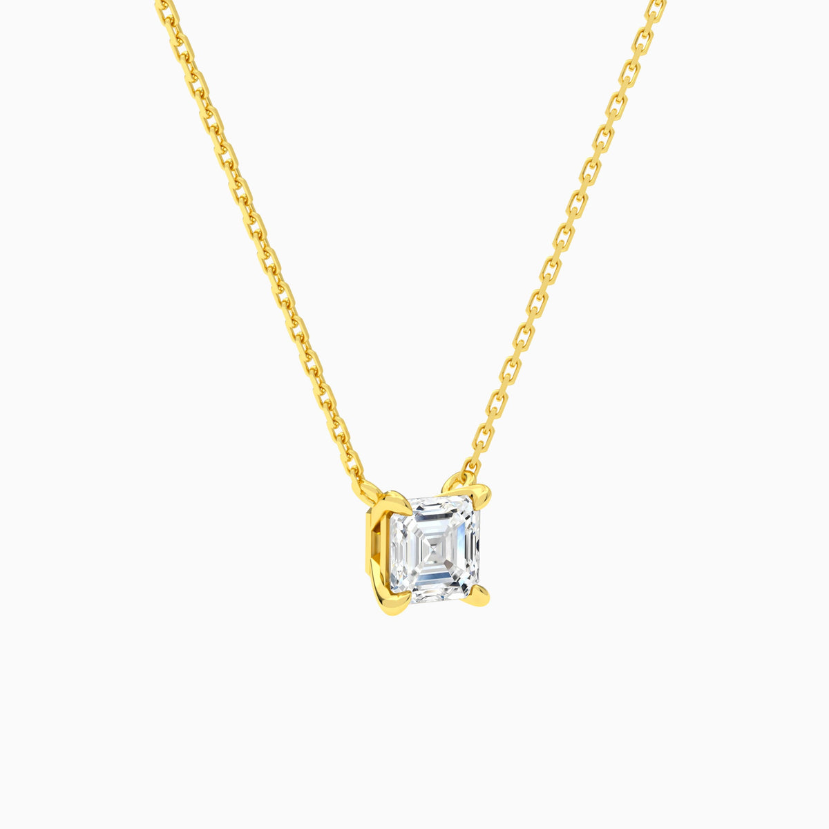 Asscher Solitaire Lab Grown Diamond Necklace In 18K Yellow Gold - Front Angle View