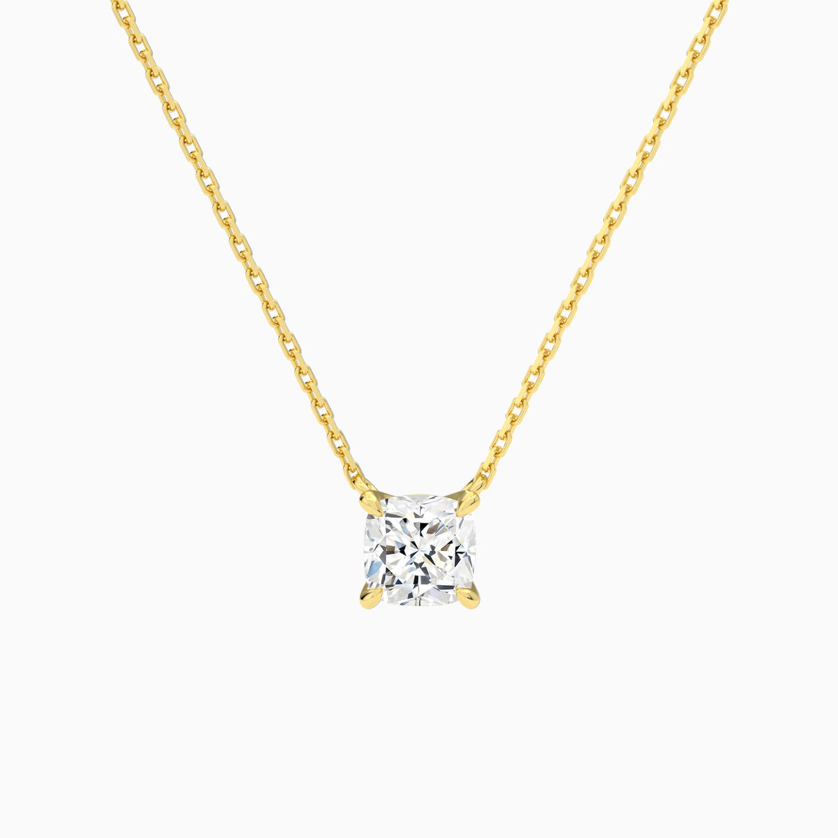 Cushion Solitaire Lab Grown Diamond Necklace In 14K Yellow Gold - Lucenjuri