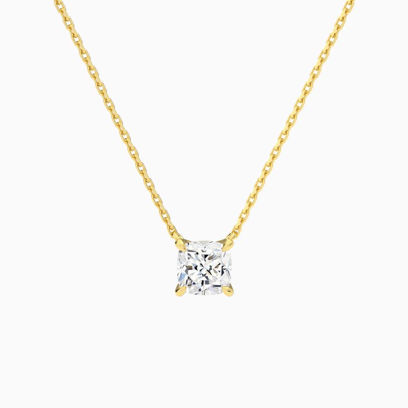 Cushion Solitaire Lab Grown Diamond Necklace In 18K Yellow Gold - Lucenjuri