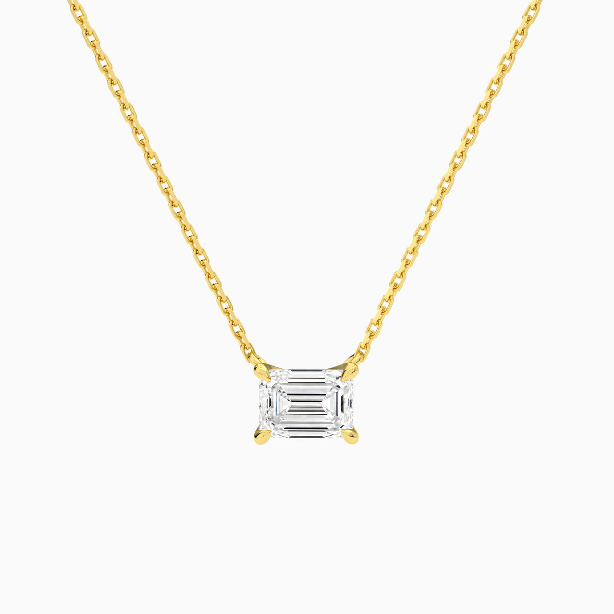 Emerald Solitaire Lab Grown Diamond Necklace In 14K Yellow Gold - Lucenjuri