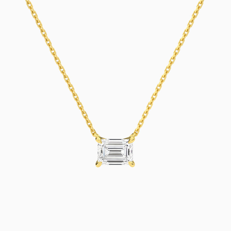 Emerald Solitaire Lab Grown Diamond Necklace In 18K Yellow Gold - Lucenjuri
