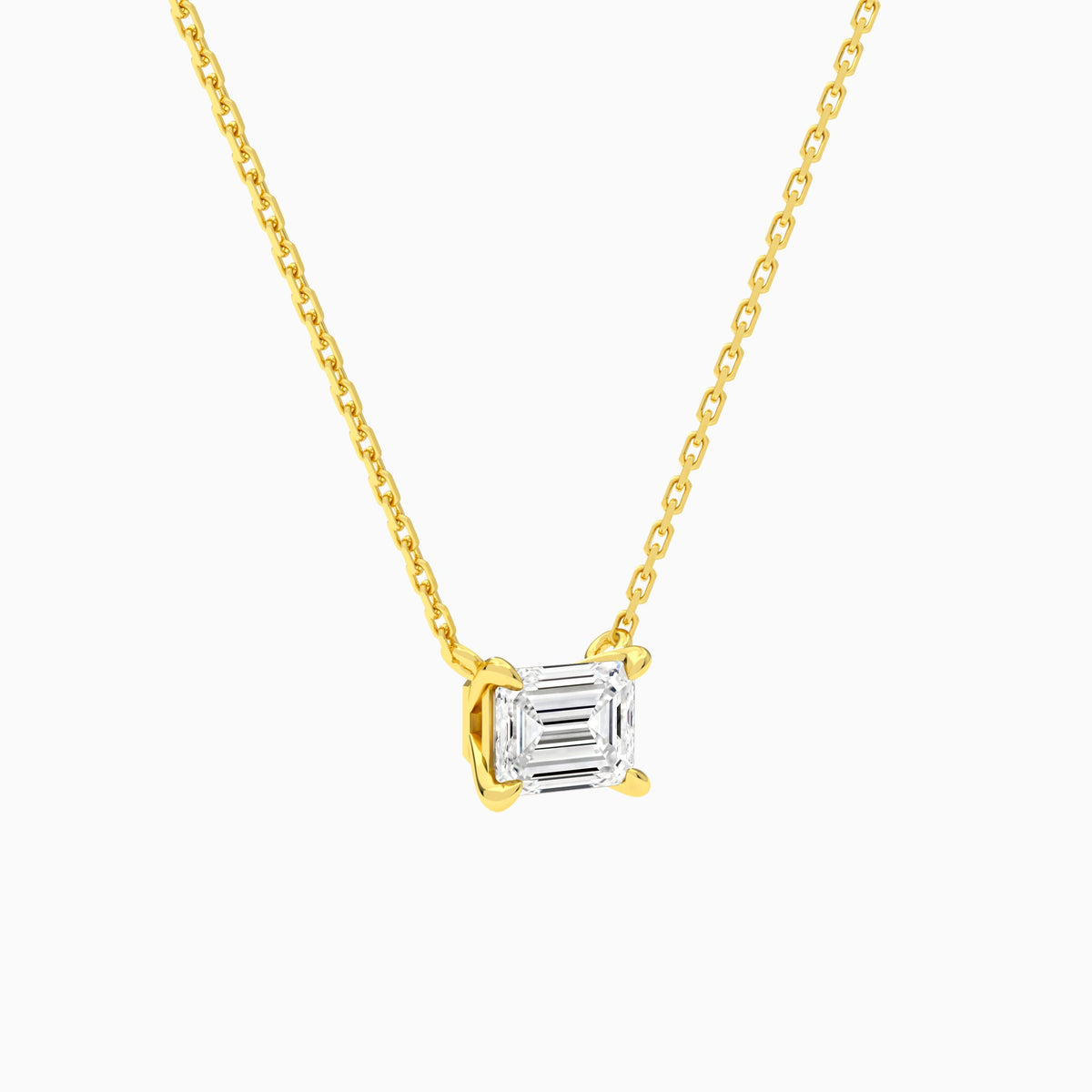Emerald Solitaire Lab Grown Diamond Necklace In 18K Yellow Gold - Front Angle View